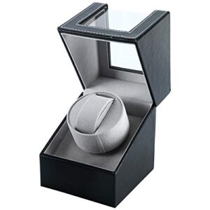 Single Watch Winder in Black Leather