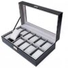 Watch Dislpay Box Organizer, Pu Leather with Glass Top