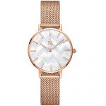 Thin Minimalist Shell Dial Women Watch with Genuine Leather