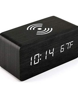 Oct17 Wooden Alarm Clock with Qi Wireless Charging Pad