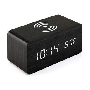 Oct17 Wooden Alarm Clock with Qi Wireless Charging Pad