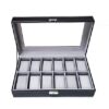 Watch Dislpay Box Organizer, Pu Leather with Glass Top