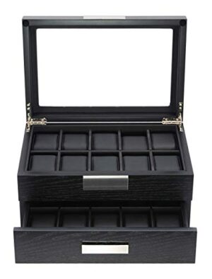 Watch Box Display Case Black Ebony Wood