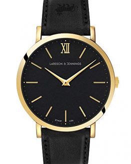 LJXII Lugano Watch with 40mm Black dial and Black Leather Strap