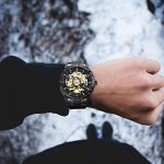 Skeleton Silver Golden Dial Tachymeter Automatic Mechanical Wristwatch