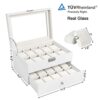 Watch Box Lockable Organizer Display Case with Glass Top White