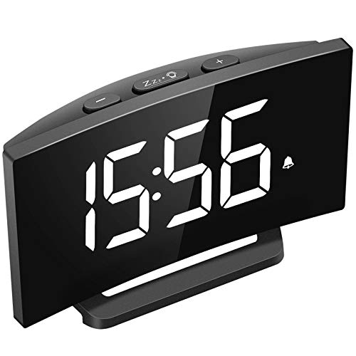 Desk Shelf Clocks - 5'' Curved LED Display, LED Alarm Clock with 6 Brightness, 3 Alarm Sounds