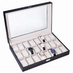 24 Slot Elegant Portable Black Watch Box Case Organizer