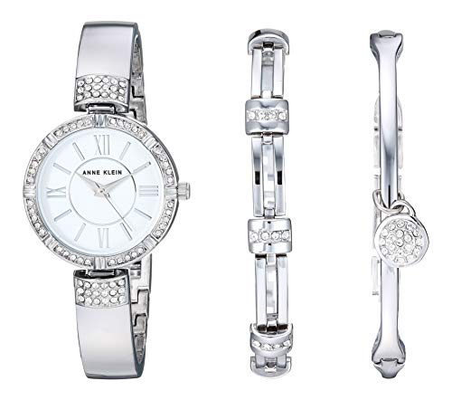 Swarovski Anne Klein Silver-Tone Bangle Watch and Bracelet Set