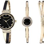 Gold-Tone and Black Watch and Bangle Set Anne Klein
