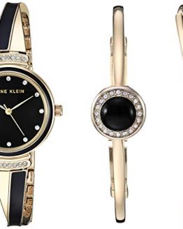 Gold-Tone and Black Watch and Bangle Set Anne Klein