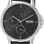 HUGO Watch with Leather Strap, Black