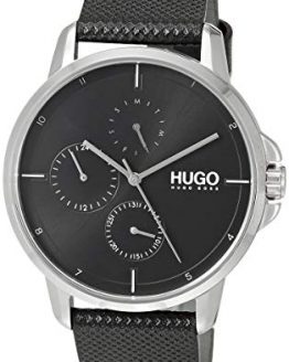 HUGO Watch with Leather Strap, Black