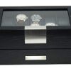 Ebony Wood Watch Box - Elegant Storage for 20 Watches with Glass Top and Stainless Steel Accents