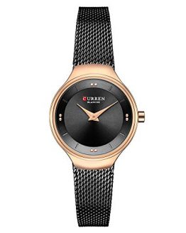 Rose Gold Black Mesh Strap Ladies Dress Wristwatch