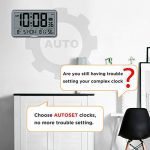WallarGe Digital Wall Clock with Temperature, Humidity, AutoSet & 8 Time Zones – Large Display Gray