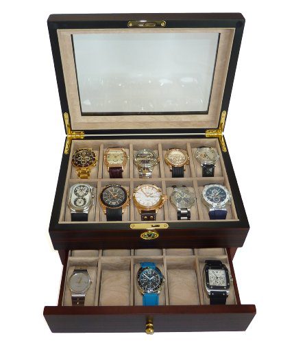 TIMELYBUYS 20 Piece Ebony Walnut Wood Men's Watch Box