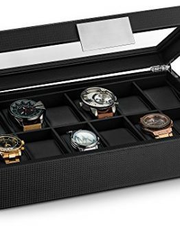 Glenor Co Watch Box for Men - 12 Slot Luxury Carbon Fiber
