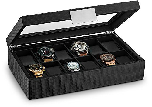 Glenor Co Watch Box for Men - 12 Slot Luxury Carbon Fiber
