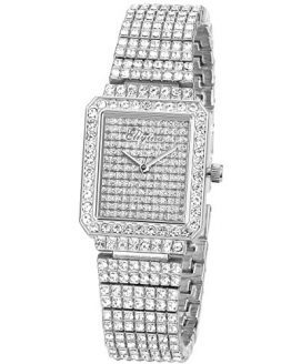 Silver Square Dial Diamond Wrist Watch