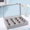 12-Slot Watch Box Organizer with Velvet Interior and Glass Lid