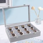 12-Slot Watch Box Organizer with Velvet Interior and Glass Lid