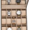 Glenor Co Watch Box – 15 Slot Classic Black Watch Case Organizer with Modern Buckle