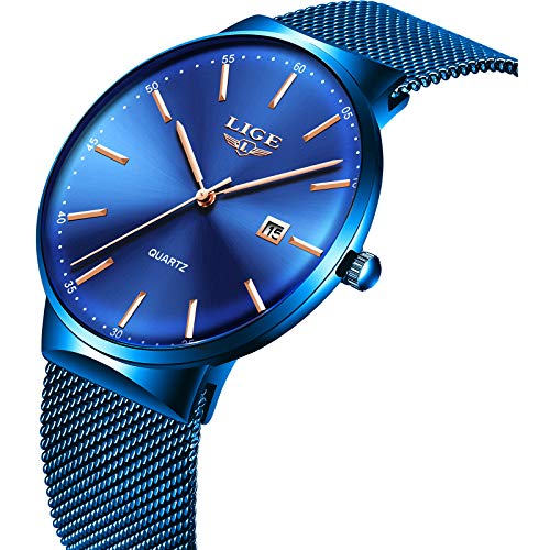 LIGE Mens Watches Fashion Sports Waterproof Stainless Steel