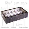 Solid Espresso 12 Slot Wood Watch Box Organizer