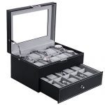 BEWISHOME Watch Box Organizer 20 Men Display Storage Case