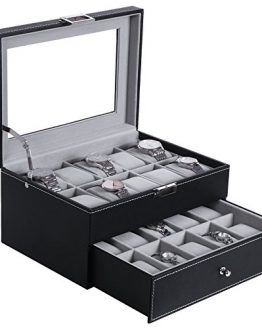 BEWISHOME Watch Box Organizer 20 Men Display Storage Case