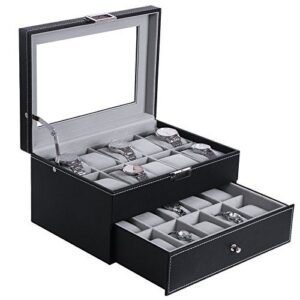 BEWISHOME Watch Box Organizer 20 Men Display Storage Case