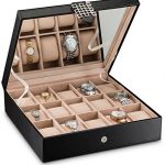 Glenor Co Watch Box – 15 Slot Classic Black Watch Case Organizer with Modern Buckle