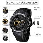 Chronograph Black Big Face Waterproof Date Analog Quartz Watch 3D Dragon