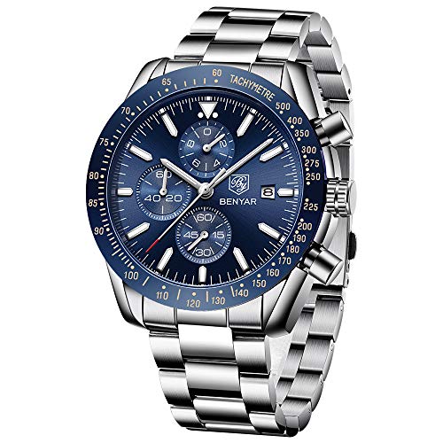 BENYAR - Wrist Watch for Men, Stainless Steel Strap Watches