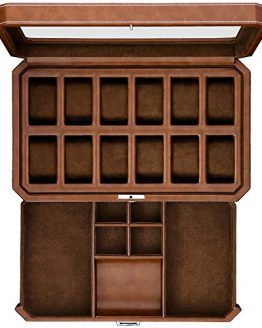 12 Slot Leather Watch Box with Valet Drawer