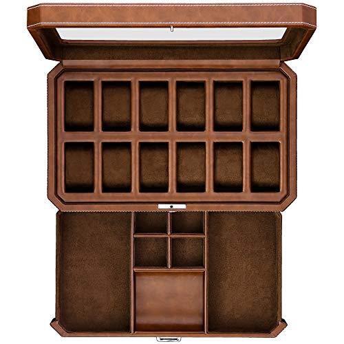 12 Slot Leather Watch Box with Valet Drawer