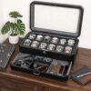 12 Slot Leather Watch Box with Valet Drawer