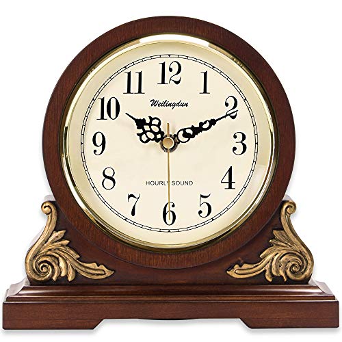 TXL Mantel Clock with Chimes 8.3" Silent Decorative Wood Desk