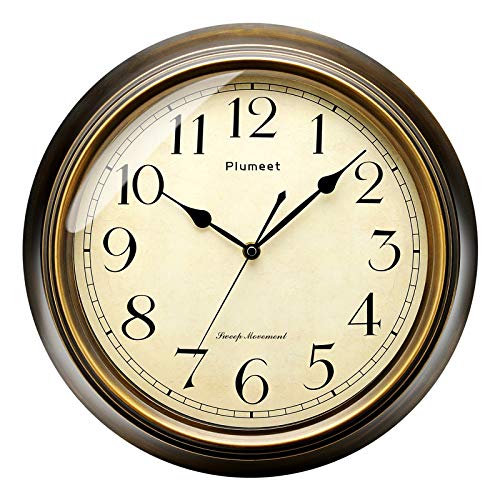 Plumeet Small Retro Wall Clock - 10'' Non Ticking Classic Silent Clocks
