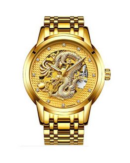 Luxury Gold Dragon Carved Dial Diamond Automatic Skeleton