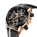 Chronograph Waterproof Analog Quartz Watch with Black Leather