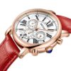 Red Leather Waterproof Chrongraph Wristwatch 24-Hour MEGIR