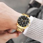 Mens Watches Chronograph Black Gold Stainless Steel Waterproof