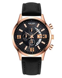 wSelio Men's Minimalist Wrist Watch, Leather Strap Mechanical