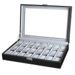 24 Watch Box Large Watch Case Glass Top Black