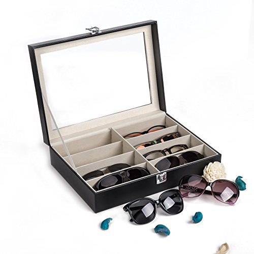 Multi Sunglasses Organizer Leather Holder Box with 8 Slots