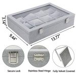 12-Slot Watch Box Organizer with Velvet Interior and Glass Lid