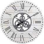Shiplap Gears Wall Clock White