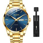 Timeless Elegance: Gold Stainless Steel Men's Watch with Blue Dial